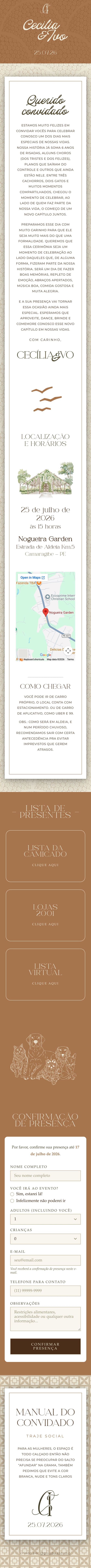 Cecília and Ivo wedding site on a phone, from the invitation to the guest guide